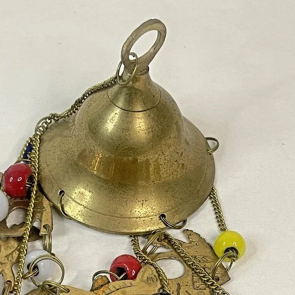 Vintage Dome Hanging Wind Chime Brass Camel Beaded Accents Bohemian Style Decor - Picture 8 of 10